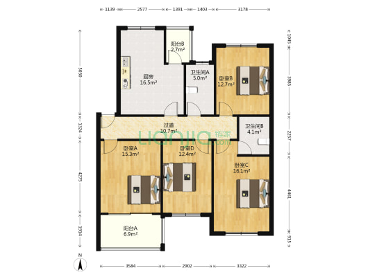 太平家园 4室0厅2卫 120平方