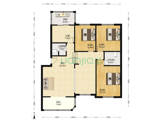 交大智能一期北苑 3室1厅2卫 132平方