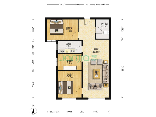 精装修，房本满二，税费低，高铁旁边。-户型图