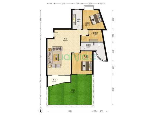 珍珠泉9号 3室1厅1卫 110平方