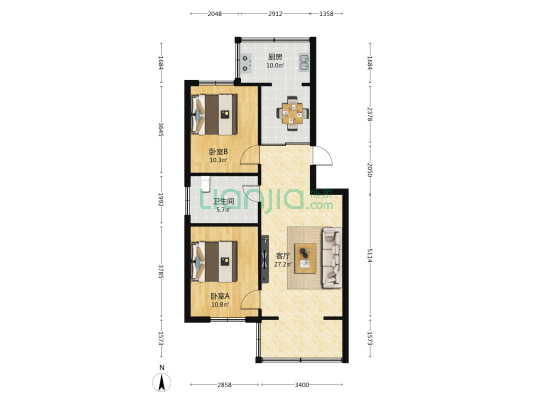 苹果苑小区(万柏林区) 2室1厅1卫 83平方