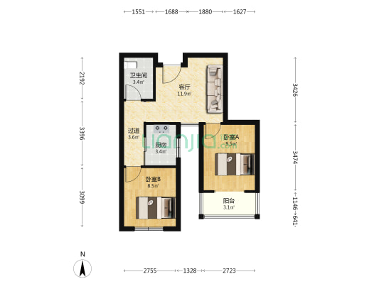 惠民小区二期 2室1厅1卫 64平方