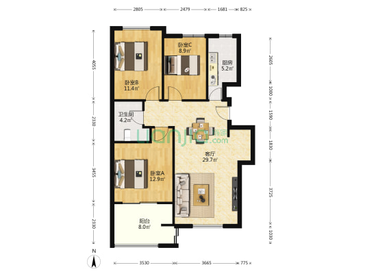 奥林匹克花园雅典奥运村 3室1厅1卫 98平方