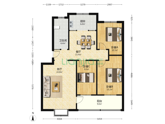 芙蓉花园 3室2厅1卫 117平方