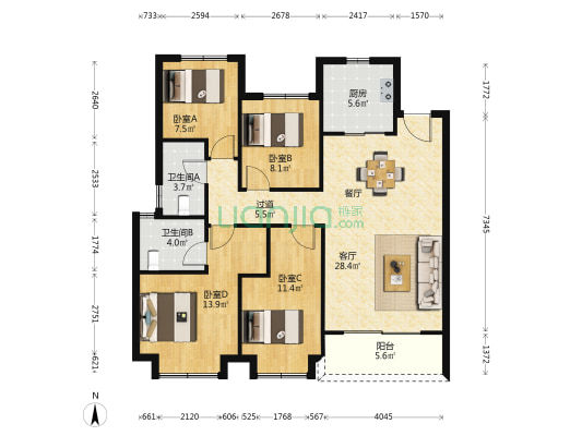 阳光城溪山悦 4室1厅2卫 126平方
