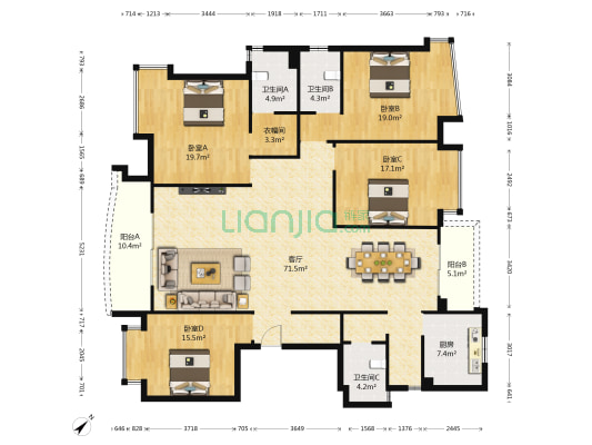 新世纪亦居 4室1厅3卫 212平方