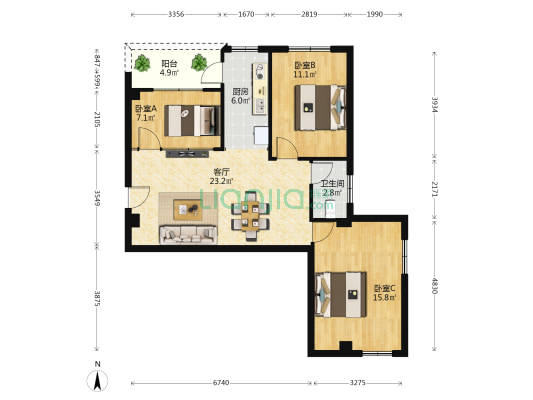 新光大厦 3室1厅1卫 97平方