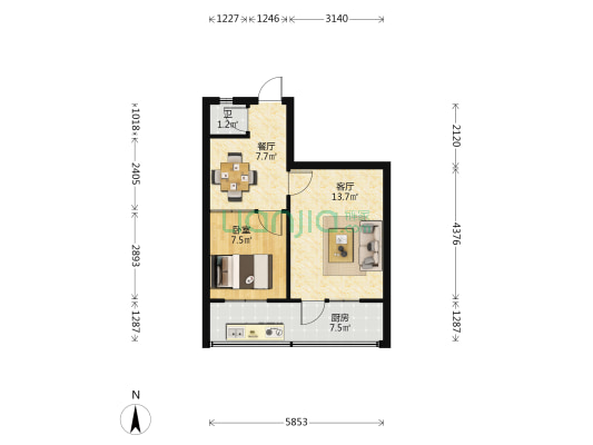 东巷七号工商银行家属院 1室2厅1卫 41平方