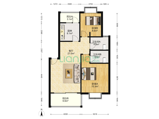 渝北名都 2室1厅2卫 89平方