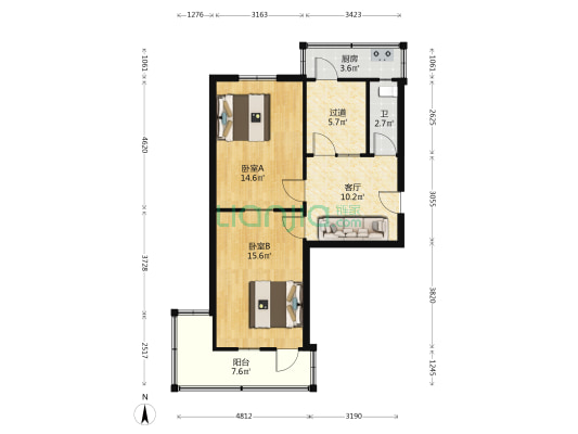 二环北路 2室1厅1卫 67平方