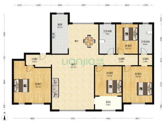 高创丰泽苑 4室1厅2卫 216平方