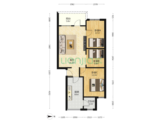 石龙绿化中路 3室1厅1卫 66平方