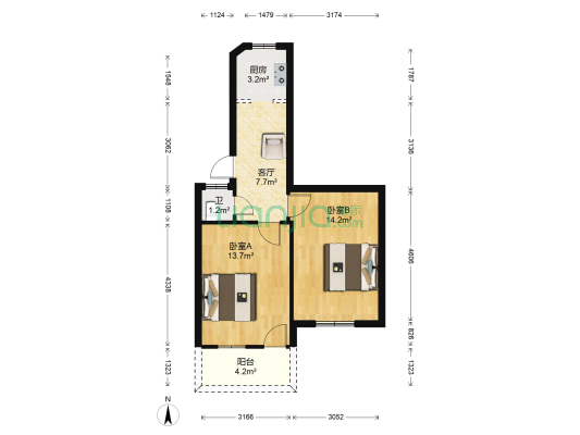 外九彩11号新村 2室1厅1卫 55平方