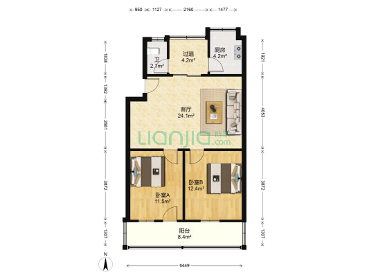 环城西一路146号 2室1厅1卫 75平方