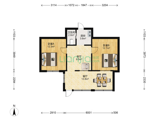 福州一中宿舍 2室2厅1卫 49平方