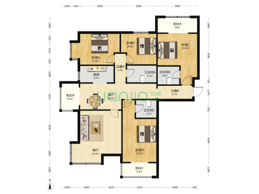 颐景蓝湾 4室2厅3卫 179平方