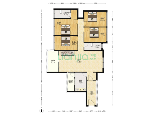 清远市飞来湖1号花园 4室1厅2卫 144平方