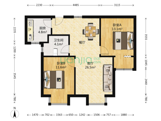 胶州中央公园 2室1厅1卫 83平方