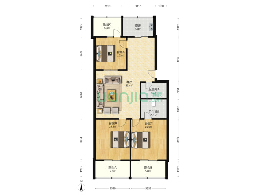 汽运二公司北区 3室1厅2卫 126平方
