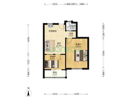 上农二小区 2室1厅1卫 55平方