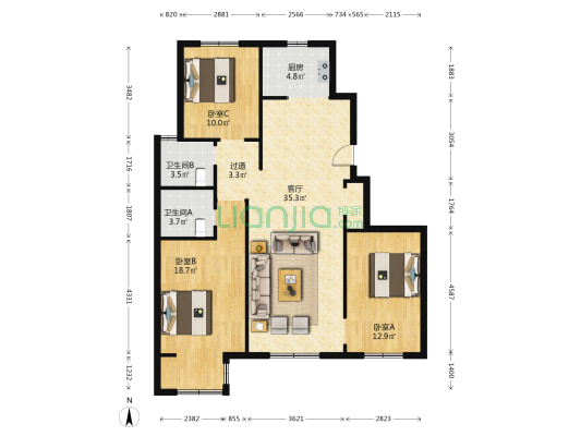 天房领世郡 3室1厅2卫 122平方
