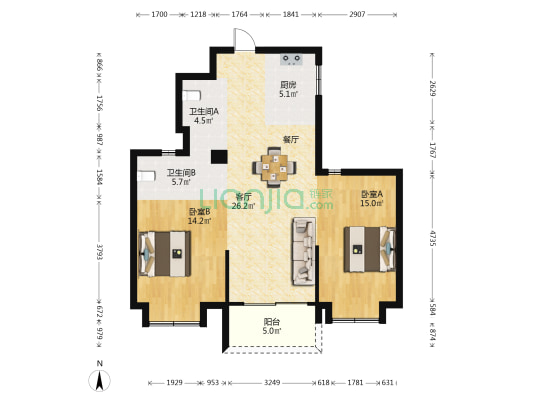 上宁府 2室1厅2卫 94平方