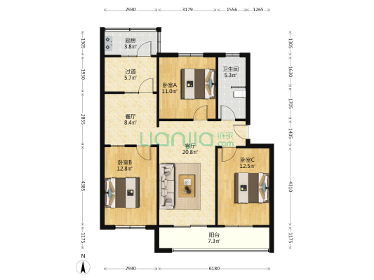 建委建筑公司家属楼 3室2厅1卫 106平方