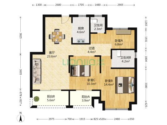荣盛观湖景园 3室1厅2卫 102平方