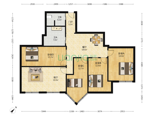 马鞍北路46号 4室2厅2卫 132平方