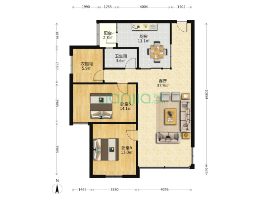 竣为·景观360 2室1厅1卫 102平方