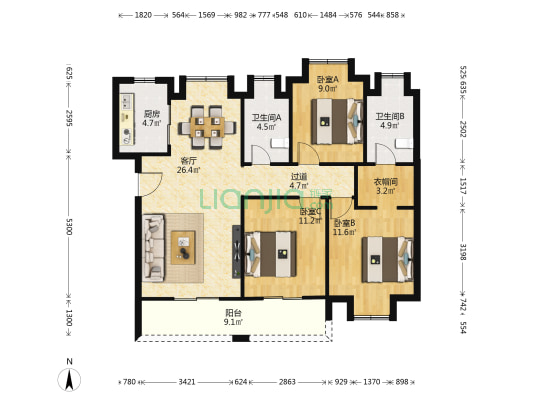 金拓银湖时代 3室1厅2卫 119平方