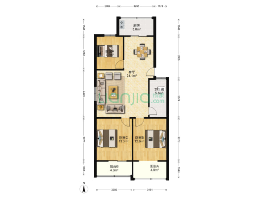 帘子布厂宿舍 3室1厅1卫 101平方