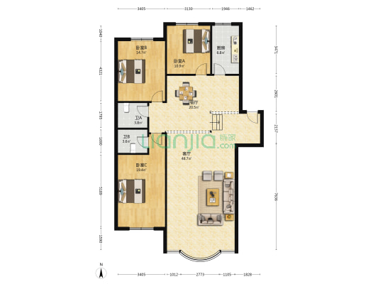 城市家园 3室2厅2卫 156平方
