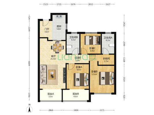 招商臻境 3室1厅2卫 116平方