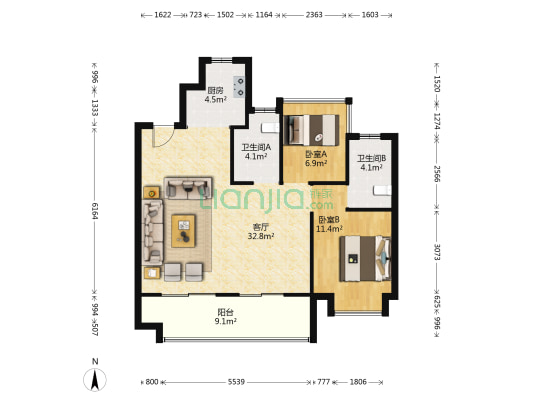 金辉优步大道三期 2室1厅2卫 99平方