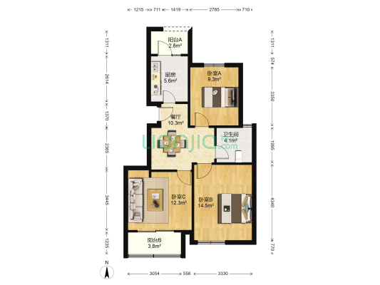 招商虹桥华府 3室1厅1卫 82平方