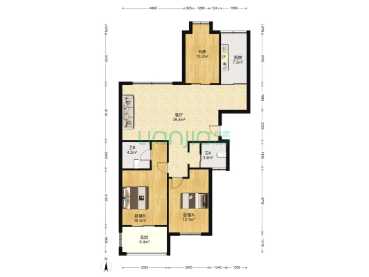 嘉弘花苑 3室1厅2卫 147平方