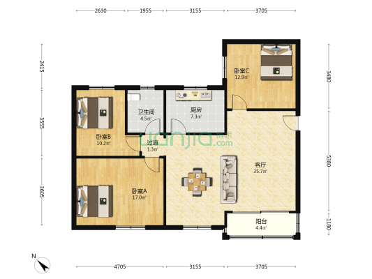 连云路 3室1厅1卫 123平方