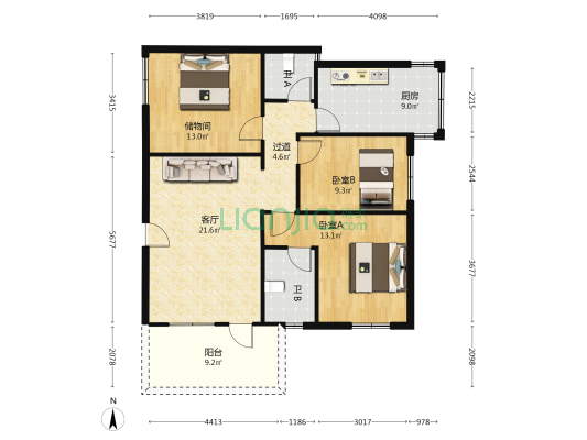 通发楼 2室1厅2卫 103平方