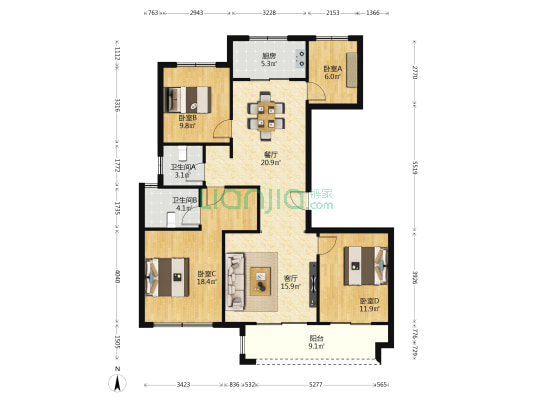 中南上悦城二期 4室2厅2卫 133平方