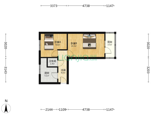 三角园小区 2室0厅1卫 40平方