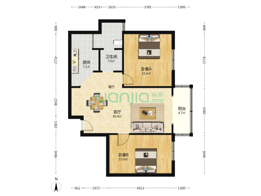 东方公寓(闸北) 2室1厅1卫 100平方