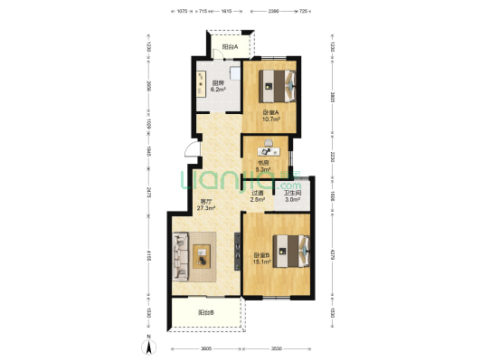 和欣国际花园 3室1厅1卫 102平方
