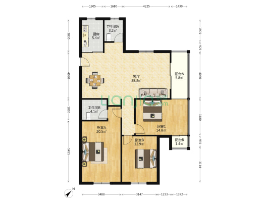仙湖花园 3室1厅2卫 120平方