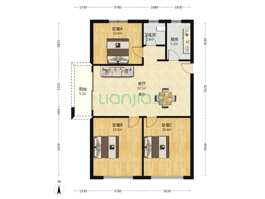 云尚苑 3室1厅1卫 109平方