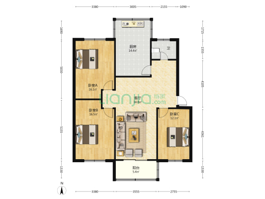 大寺街还原楼 3室1厅1卫 123平方