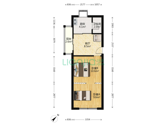 香港路171号 2室1厅1卫 42平方