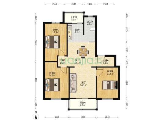 省农行宿舍 3室2厅1卫 101平方