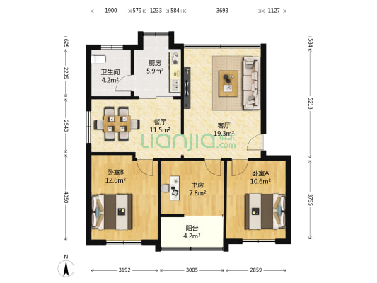 中铁五局宿舍楼 3室2厅1卫 72平方