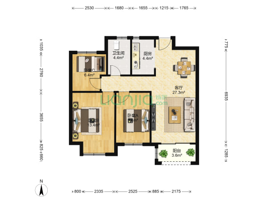 郑开橄榄城丹堤 3室1厅1卫 98平方